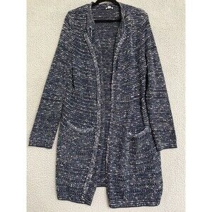 J. Jill Blue Marled Melange Long Knit Open Front Cardigan Sweater Sz M Petite